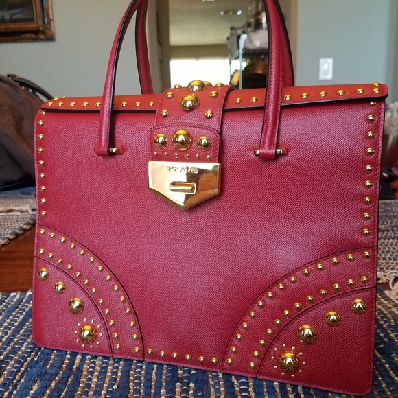 SOLD@! Prada Red Studded Cuir Handbag - Picture 6 of 8